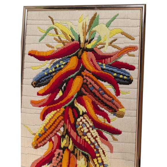 Cross-Stitch Needlepoint Crewel Art Pepper Corn Vibrant Colors Wall Decor - Picture 2 of 12